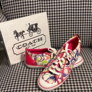 Coach Barrett Poppy Pink and Blue Patterned Sneakers